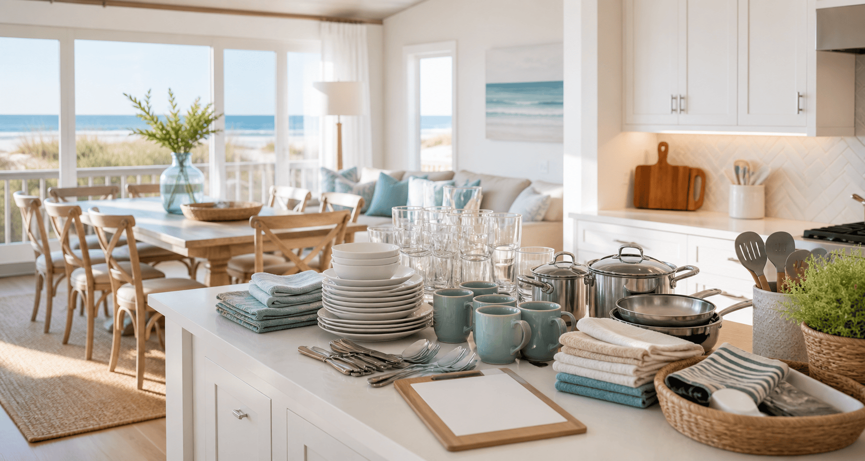 Bright, thoughtfully cared-for coastal vacation home interior
