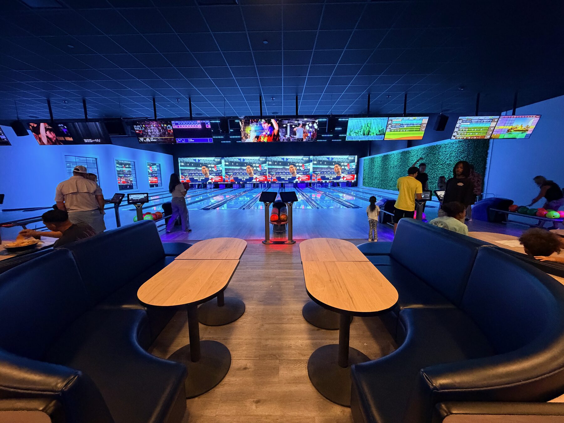 High Tides bowling lanes with lounge seating and tables