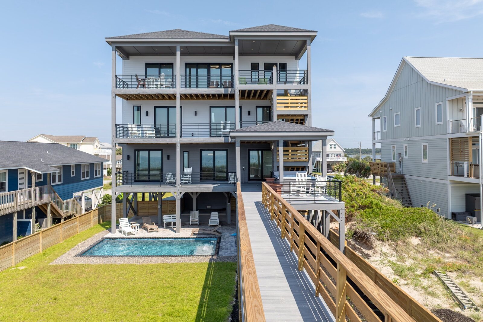 Topsail Sanctuary, a newly constructed ten-bedroom oceanfront home in North Topsail Beach