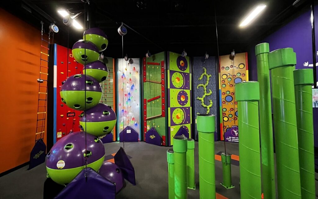 Climbing walls and play area at Altitude Trampoline Park