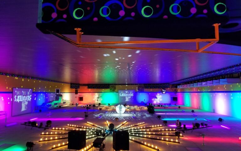 The light show over the rink at Scooter's