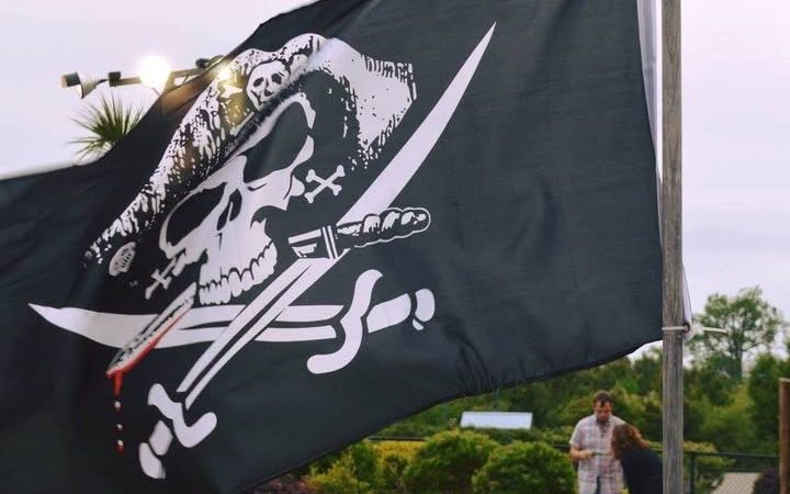 Jolly Roger flag over Shipwreck Point Golf