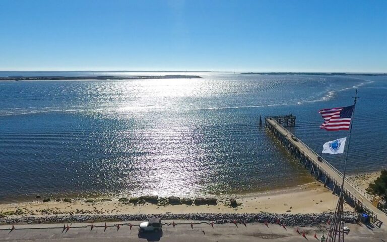 Aerial view of the Southport waterfront pier