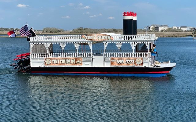 The Tiki Queen paddlewheel boat on Topsail Sound