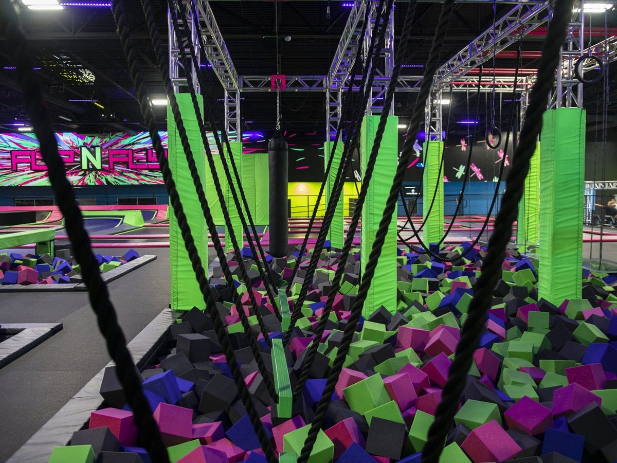 The ninja obstacle course over a foam pit