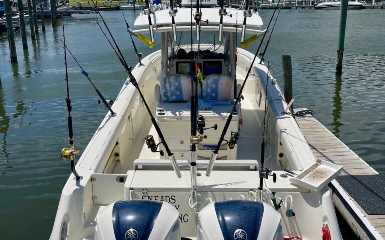 The 31-foot charter boat in its slip