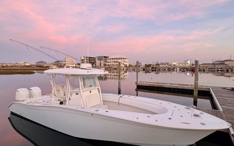 The Grassy Sound charter boat at the dock at dusk