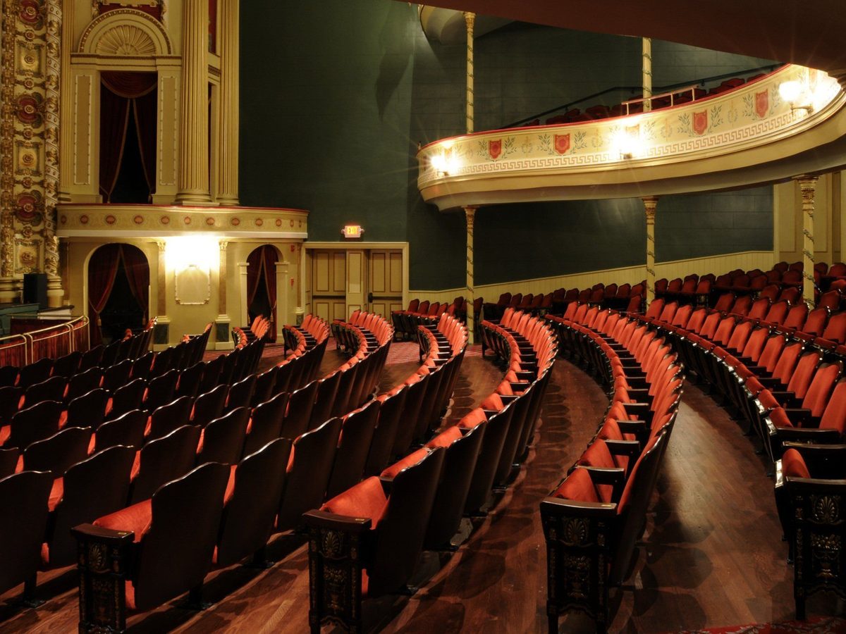 The curved main-floor seats and boxes