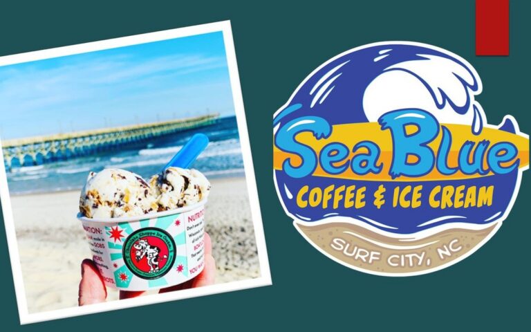 Sea Blue ice cream with the Surf City Ocean Pier in the background