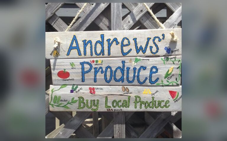 Hand-painted Andrews' Produce sign