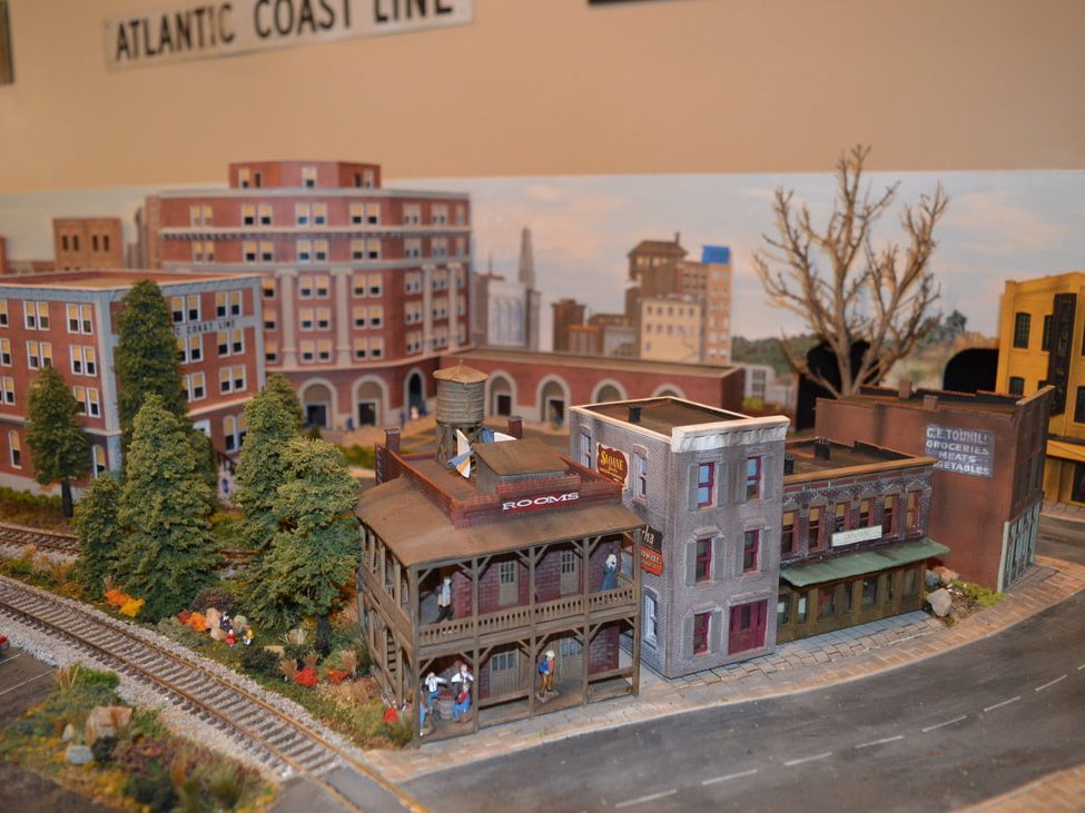 A detailed model train layout